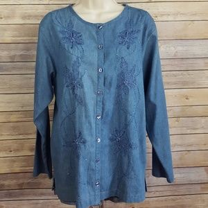 Jenny chambray embroidered long sleeve shirt